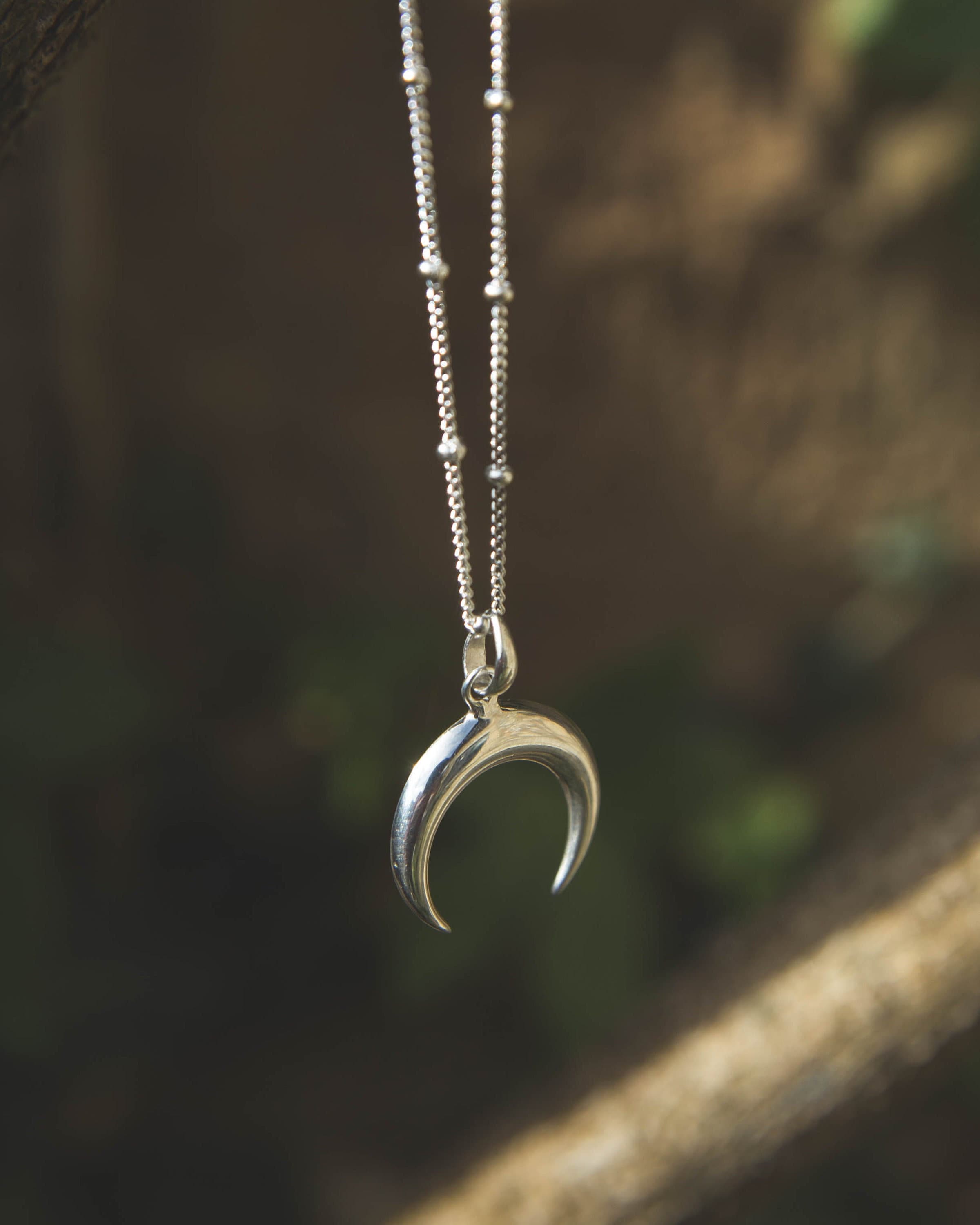Sterling Silver Crescent Moon Necklace 