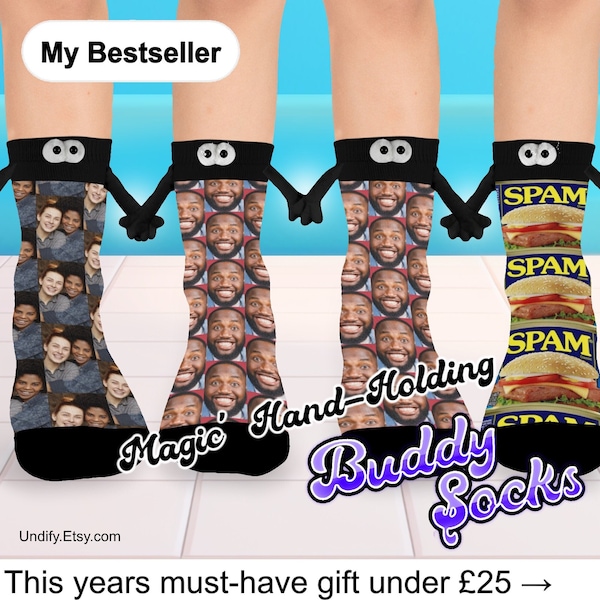 MAGIC "Hand-Holding" BUDDY SOCKS | Custom Photo Faces | Magnet Hands Link Friend Solemate Couples Christmas Birthday Valentine's Day Gift