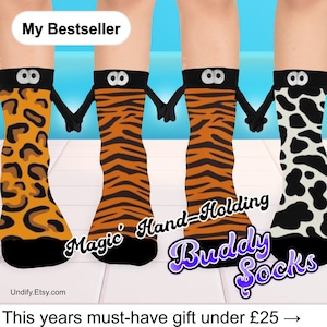 MAGIC &quot;Hand-Holding&quot; BUDDY SOCKS | Animal Print | Magnet Hands Link Friend Solemate Couples Christmas Birthday Valentine&#39;s Day Fun Cute Gift