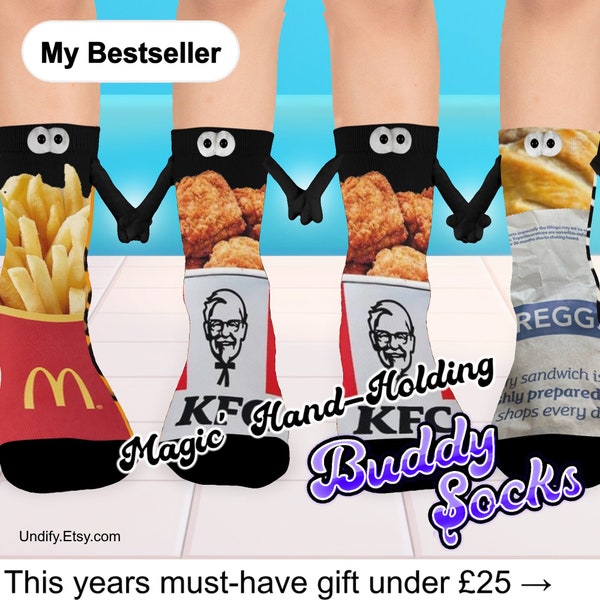 MAGIC "Hand-Holding" BUDDY SOCKS | Fast Food | Magnet Hands Link Friend Solemate Couples Christmas Birthday Valentine's Day Fun Cute Gift