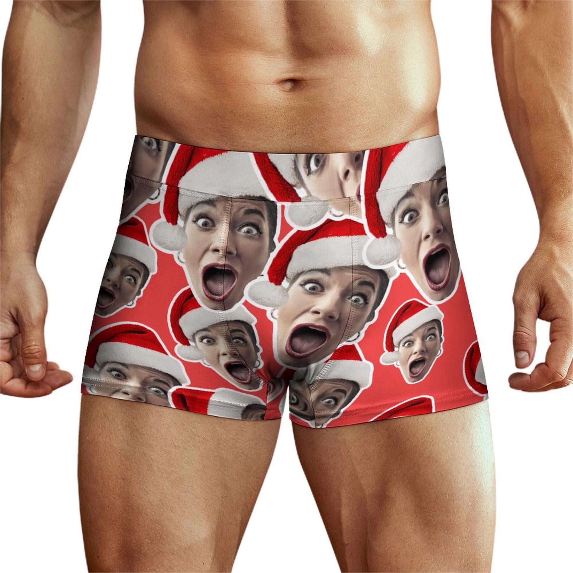 CUSTOM CHRISTMAS BOXERS. Randomly scattered Faces With Santa Hat Personalised Photo Boxer Shorts Xmas Gift For Him Men Underwear Underpants.