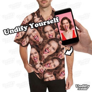 UNDIFY - Summer Hawaiian Shirt. Custom Face Photo Hawaii Bermuda style Top. Personalised Funny Beach Caravan Camping Staycation Holiday gift