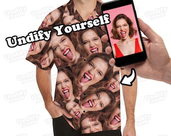 UNDIFY - Summer Hawaiian Shirt. Custom Face Photo Hawaii Bermuda style Top. Personalised Funny Beach Caravan Camping Staycation Holiday gift