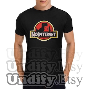 NO INTERNET Hybrid T-Shirt | Funny Dinosaur T-Rex Cheap Black Tee