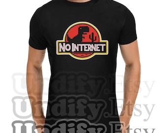 Camiseta híbrida sem internet | Camiseta preta barata e engraçada com dinossauro T-Rex