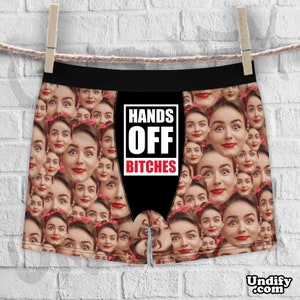 CUSTOM BOXERS funny slogan Hands Off Bitches. Face Mashup. Personalized Photo Men's Briefs Birthday Christmas Wedding Valentine's Day gift image 8