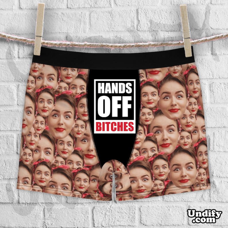 CUSTOM BOXERS funny slogan Hands Off Bitches. Face Mashup. Personalized Photo Men's Briefs Birthday Christmas Wedding Valentine's Day gift image 8