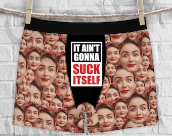BOXERS PERSONALIZADOS (slogan engraçado) Não vai chupar sozinho. Mashup facial. Cuecas masculinas personalizadas com foto, presente de aniversário, casamento, dia dos namorados