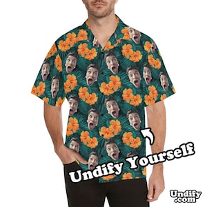 Hawaiian Shirt. Custom Face Photo Hibiscus Flower Hawaii Bermuda style Top. Personalised Funny Beach Caravan Camping Staycation Holiday gift