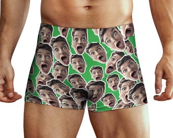 CUSTOM BOXER BRIEFS. Rostos espalhados aleatoriamente Foto personalizada Boxer Shorts Aniversário Natal Dia dos Namorados Presente para ele Homens Cueca Verde