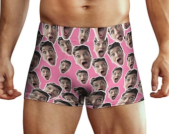 CUSTOM BOXER BRIEFS. Rostos espalhados aleatoriamente Foto personalizada Boxer Shorts Aniversário Natal Dia dos Namorados Presente para ele Homens Cueca Rosa