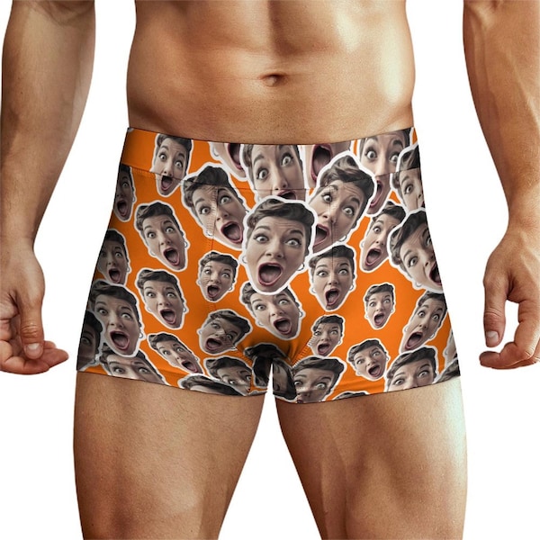 BOXERS PERSONALIZADOS Calzoncillos tipo bóxer personalizados con foto personalizada y caras dispersas al azar, corazones, regalo de Navidad y San Valentín para él, ropa interior para hombre, calzoncillos rojos