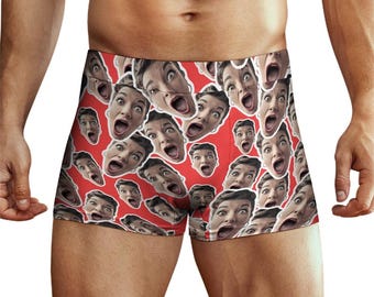 CUSTOM BOXER BRIEFS. Rostos espalhados aleatoriamente Foto personalizada Boxer Shorts Aniversário Natal Dia dos Namorados Presente para ele Homens Cueca Vermelha