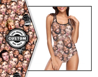 UNDIFY | Swimsuit | CUSTOM FACEMASH | Personalised Funny Face Photo One Piece Swimwear | Summer Holiday Beach Vacation Swimming Pool Hot