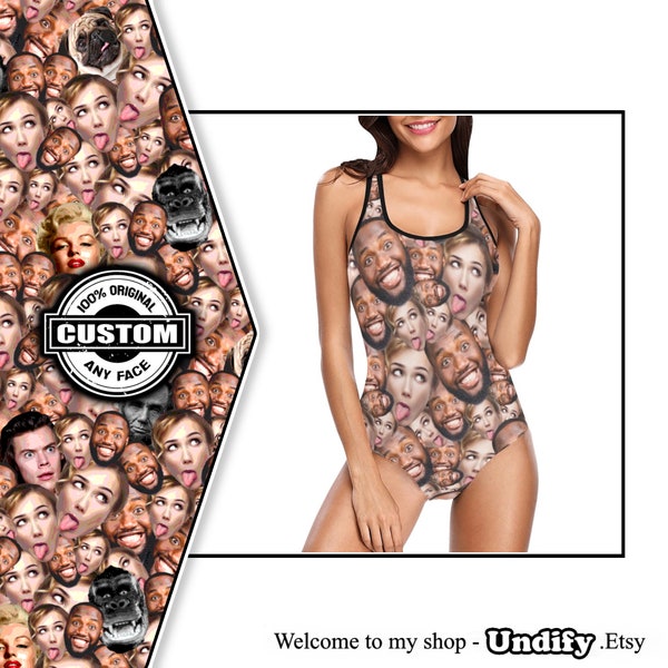 UNDIFY | Swimsuit | CUSTOM FACEMASH | Personalised Funny Face Photo One Piece Swimwear | Summer Holiday Beach Vacation Swimming Pool Hot