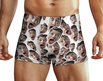 CUSTOM BOXER BRIEFS. Rostos espalhados aleatoriamente Foto personalizada Boxer Shorts Aniversário Natal Dia dos Namorados Presente para ele Homens Cueca Branca