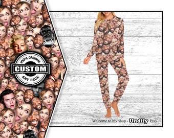 PIJAMAS FEMININOS PERSONALIZADOS - Pijamas femininos, conjunto de pijamas com rostos por toda parte. Roupa de dormir ou de estar personalizada para ela. Dia dos namorados, Natal, aniversário.