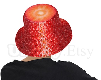 Chapéu Bucket de Frutas. Laranja, Lima, Morango, Abacaxi, Limão, Kiwi, Chapéu de Verão. Feriado, Tênis, Golfe, Críquete, Festival, presente
