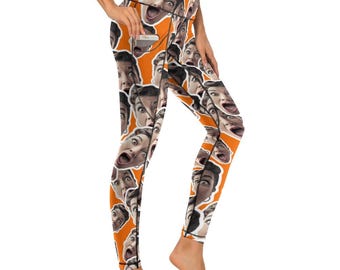 CALÇAS DE YOGA PERSONALIZADAS. Rostos espalhados aleatoriamente Foto personalizada Fitness Bottoms Aniversário Natal Dia dos Namorados Presente Namorada Esposa Irmã Dela