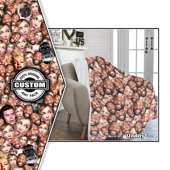 CUSTOM BLANKET (80X70). Mashup Faces. Micro Fleece Ultra Soft Blanket. Personalised Face Photo. Outdoor Funny Birthday Joke Valentines gift.
