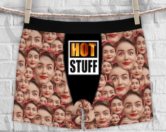 UNDIFY Boxer Briefs. Funny Hot Stuff Men's Custom Faces Photo Birthday Christmas Valentines Day Engagement Wedding Underpants gift.