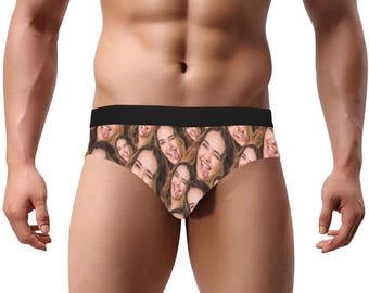 CUSTOM MEN'S BRIEFS. Underpants With Faces All Over. Personalised Underwear Pants For Him. Valentines Christmas Birthday. Boyfriend Husband.