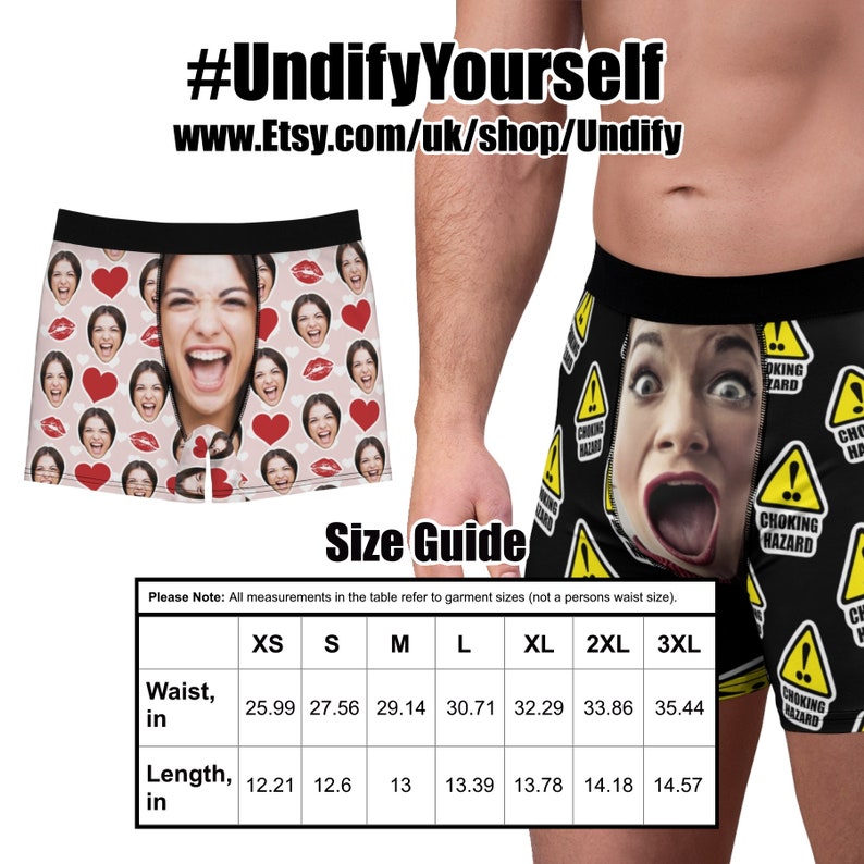 Choking Hazard Your Face On Custom Men/'s Boxer Shorts Warning Sign Underwear Valentines Briefs Undify Yourself Personalized Boxers