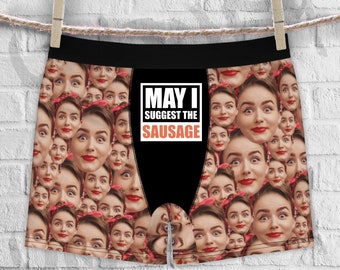 UNDIFY Boxer Briefs. Funny Rude May I Suggest The Sausage Mens Custom Faces Photo Birthday Christmas Valentines Engagement Underpants gift