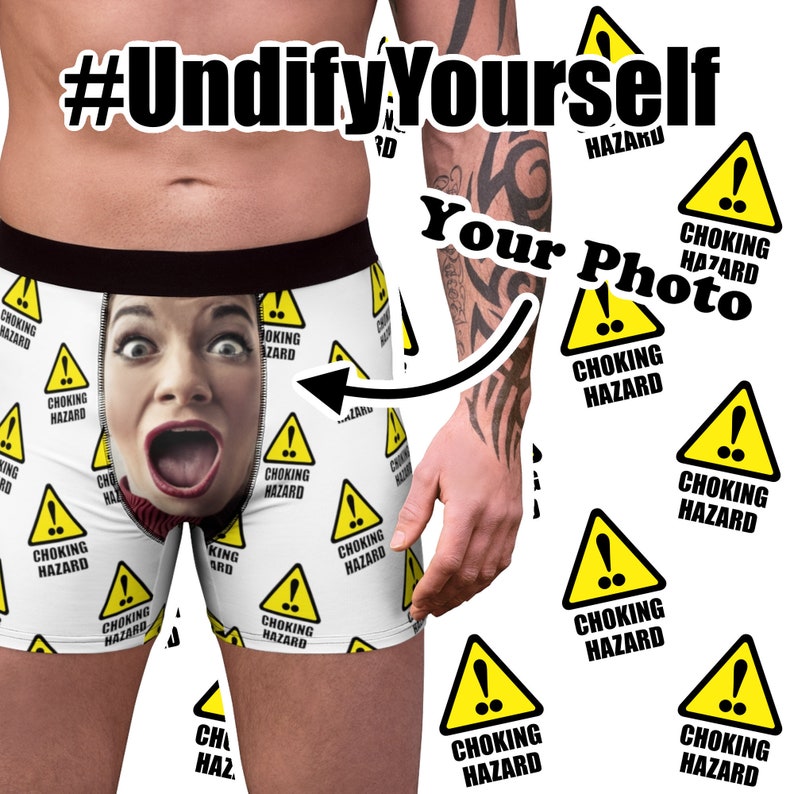 Choking Hazard Your Face On Custom Men/'s Boxer Shorts Warning Sign Underwear Valentines Briefs Undify Yourself Personalized Boxers