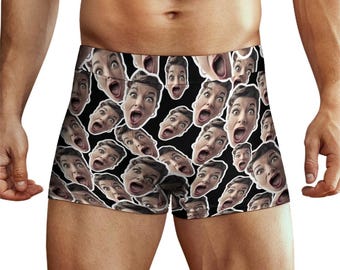 CUSTOM BOXER BRIEFS. Rostos espalhados aleatoriamente Foto personalizada Boxer Shorts Aniversário Natal Dia dos Namorados Presente Ele Homens Cueca Preto