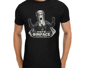 VOTE BINFACE - T-Shirt | Funny Cheap Black Tee. Clacton 2026 Count-Binface