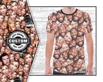 CUSTOM T SHIRT. Faces All Over. Personalised Summer Valentines Christmas Birthday Mothers Fathers Day Stag Night Weekend Halloween Gift