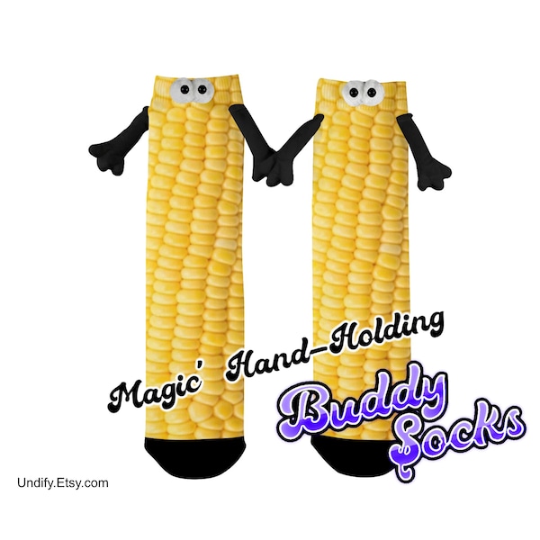 MAGIC "Hand-Holding" BUDDY SOCKS | Corn On The Cob | Magnet Hands Link Friend Couples Christmas Birthday Valentine's Day Fun Cute Gift