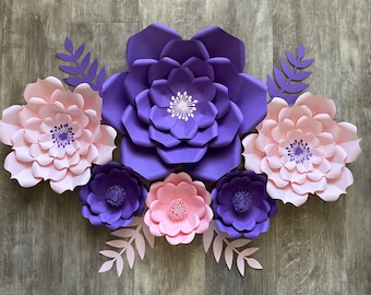 Pink and purple paper flowers, Paper flowers nursery, nursery wall decor