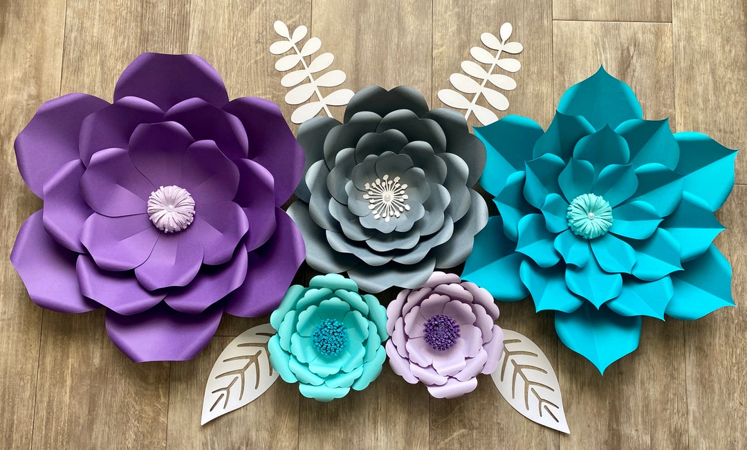 Teal and Purple Paper Flowers, Paper Flowers Nursery, Nursery Wall