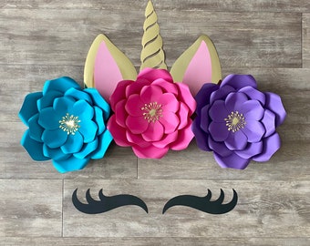 Unicorn paper flowers, unicorn nursery room setup, unicorn birthday backdrop, unicorn birthday decorations, unicorn room decor