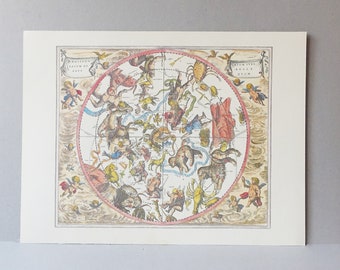 Vintage style sky and zodiac constellations print