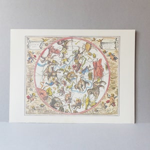stampa del cielo e costellazioni zodiacali, in stile vintage
