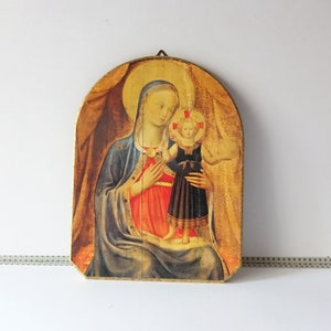 Icon of the Madonna and Child by Beato Angelico, in Florentine style with inlay gilding and silk-screen printing on wood.