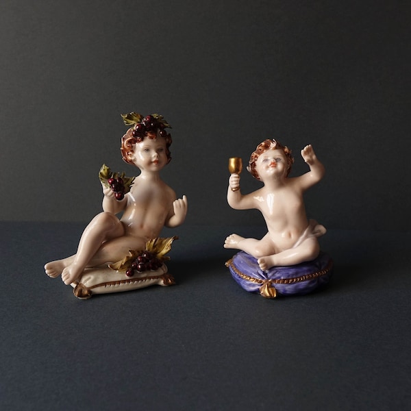 Polychrome Capodimonte-Skulptur von Bacchus mit Kelch und Ernte – handsigniert in Lime Cattin, reines Gold und handverziert