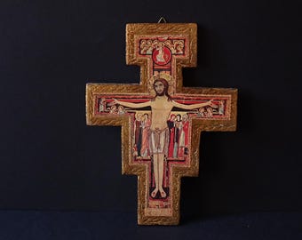 Targa Da Parete Con Croce Di San Damiano 38 Cm - Crocifisso In Bronzo Fuso A Freddo, Ispirato A San Francesco D'Assisi, Regalo Religioso