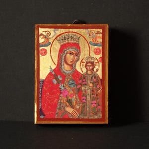 Sacred Icon of Our Lady of Perpetual Help – Reproduction on Gilded Wooden Panel, Byzantine Style – Christian Orthodox & Catholic Sacred Art
