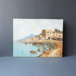 Klassisches Gemälde, Meerblick von Sorrent aus dem 19. Jahrhundert, Öl auf Holz, handsigniert Attilio Magliocchi, 1960