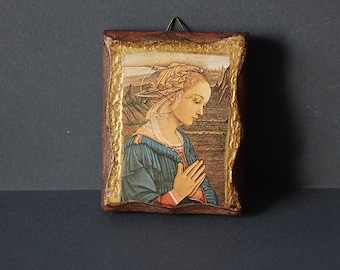 (Small) painting with gilding on wood of the Madonna (Lippina) by Lippi with gold leaf and antique effect craquelé