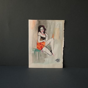 Arte figurativo, pintura original realizada a mano con técnica mixta, serie &quot;Eros&quot;, ejecutada sobre papel vintage por Antonella Errico