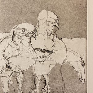 Coppia di falchi: Incisione in Acquatinta e Acquaforte, 1971 - Arte Vintage
