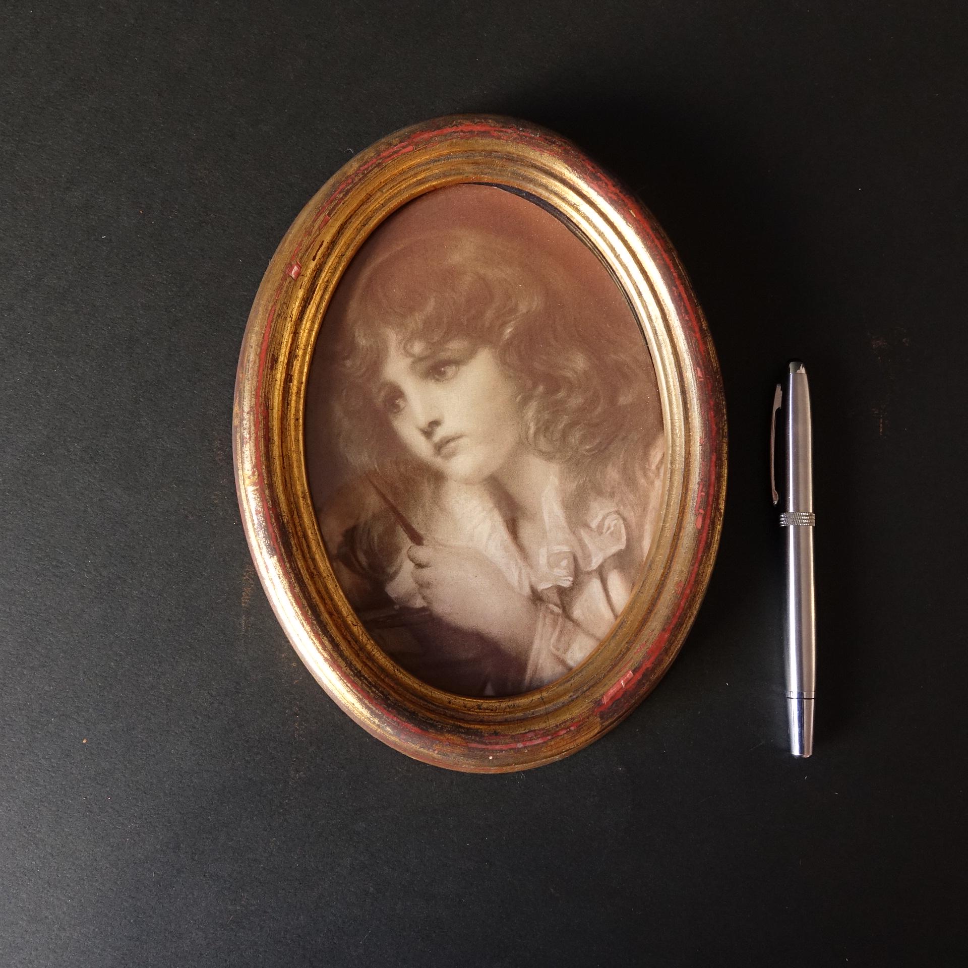 Golden Wooden Oval Frame With Antique Print Reproduction – J. B. Greuze ...