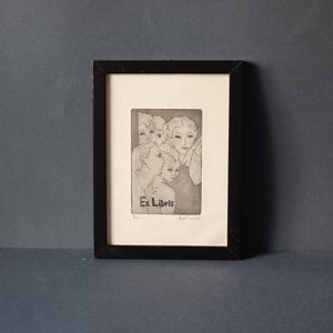 ex libris angeli del Parmigianino, acquaforte acquatinta, carta 100% cotone in cornice di legno Napoli. 2003 di Pasquale Scognamiglio, s.PDA