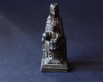 Small statue of Our Lady of Tindari, in bronze and mixed metals, handcrafted – vintage