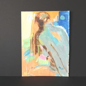 donna di spalle, quadro originale dipinto a mano con tecnica mista su carta dura, firmato Antonella Errico, 2025